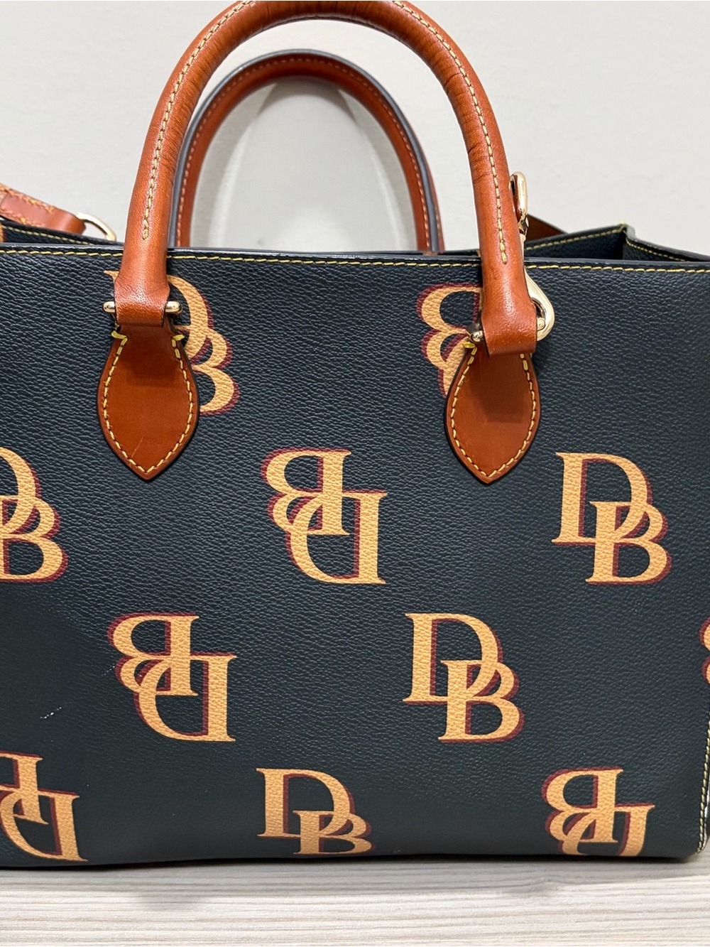 Dooney & Bourke Satchel with Brown Trim and Monogram- Charcoal Grey - Picture 2 of 8